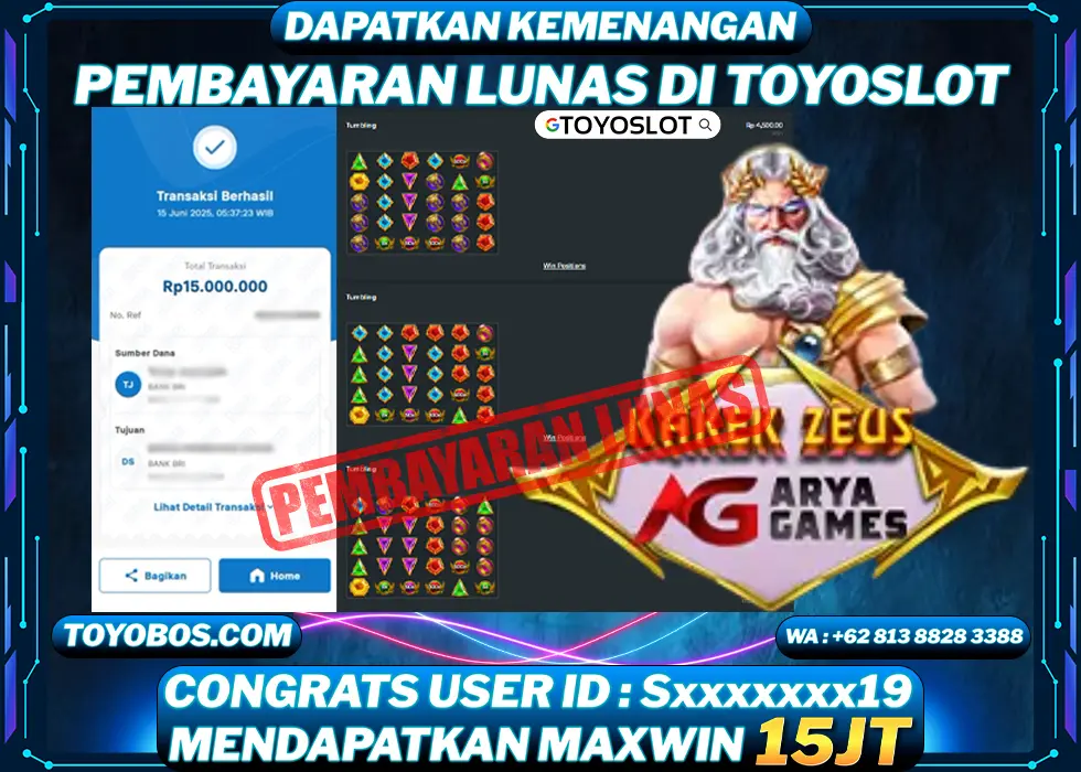 BUKTI KEMENANGAN Kakek Zeus Aryagames Rp15,000,000- LUNAS